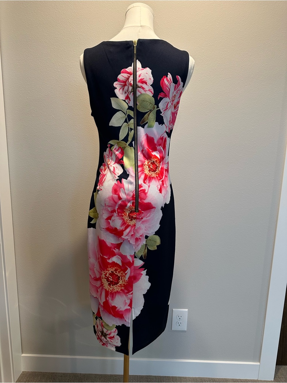 Premier Navy Midi Dress with Pink Floral Print - Picture 3 of 4